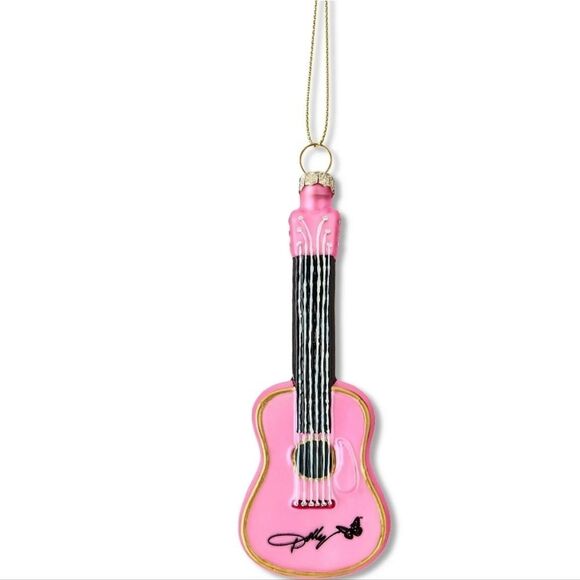 Dolly Parton Pink Guitar Glass Christmas Ornament - Picture 3 of 8